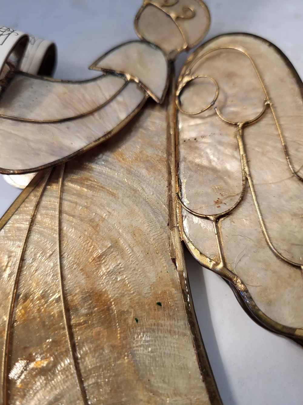 Vintage Capiz Shell Brass Angel Ornaments Set/3